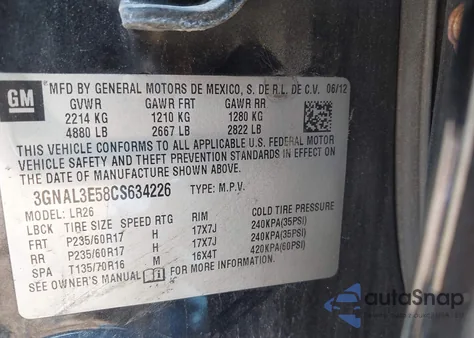 2012 Chevrolet Captiva Sport Lt from USA, damaged, VIN 3GNAL3E58CS634226